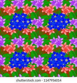 Watercolor seamless pattern on striped background. Vector floral print in blue, orange and green colors. Cute forget-me-not flowers pattern.