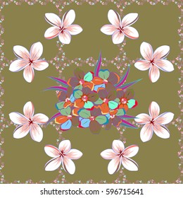 Watercolor seamless pattern on striped background. Vector floral print on a neutral background.