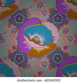 Watercolor seamless pattern on striped background. Vector floral print in pink and green colors.