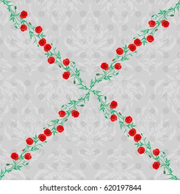 Watercolor seamless pattern on striped background. Vector floral print on a gray background. Cute poppy flowers pattern,