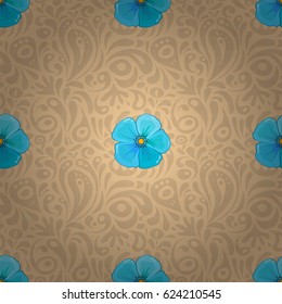 Watercolor seamless pattern on striped background. Vector floral print on a beige background. Cute cosmos flowers pattern,