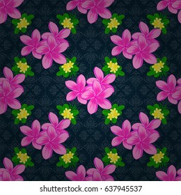 Watercolor seamless pattern on striped background. Vector floral print on a blue background. Cute plumeria flowers pattern,
