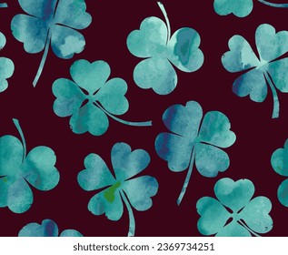 Watercolor seamless pattern on the theme of st. patrick's day. green four-leaf clover leaves on a white background. holiday print. Vector illustration