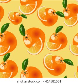 Watercolor seamless pattern of orange fruit with leaves.