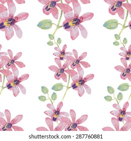 Watercolor seamless pattern with orchid flowers. Bright background for your design and decor.