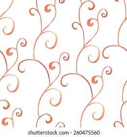 Watercolor seamless pattern, ornamental background, isolated on white