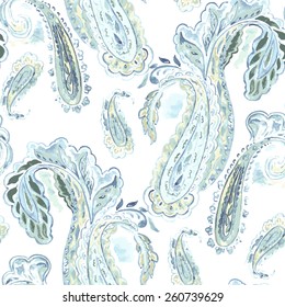 Watercolor seamless pattern with paisley