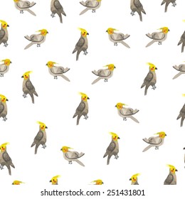 watercolor seamless pattern with parrot Corella
