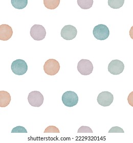 Watercolor seamless pattern with pastel color dots, blobs,circles, bubbles, dotted. Perfect for card, fabric, tags, invitation printing wrapping