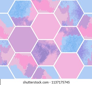 Watercolor seamless pattern of pastel hexagons. Vector geometric texture for background. Abstract modern illustration.