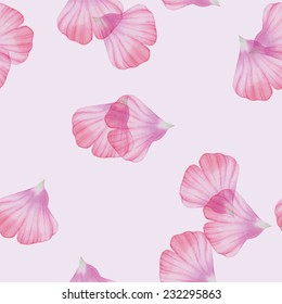 Watercolor Seamless pattern with Pinc flower petal Vectorized watercolor drawing.  
