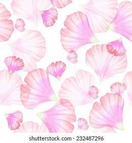 Watercolor Seamless pattern with Pinc flower petal Vectorized watercolor drawing.  