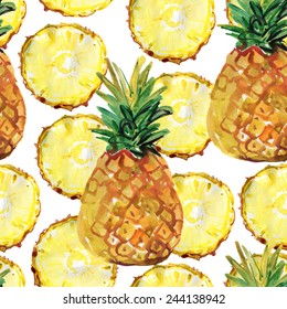 Watercolor seamless pattern with pineapples. Vector background.