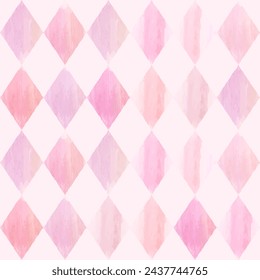 Watercolor seamless pattern, pink checkered background. Vector illustration.  Texture for fabric, wrapping, wallpaper, print