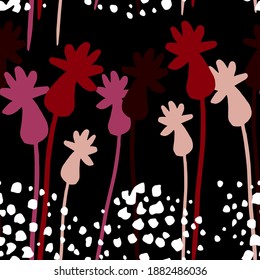 Watercolor Seamless pattern of poppy on white background. Green texture.