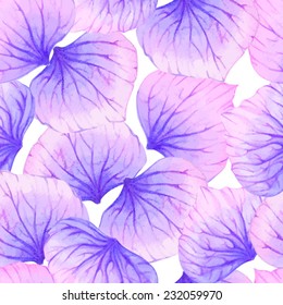 Watercolor Seamless pattern with Purple flower petal. Vectorized watercolor drawing. 