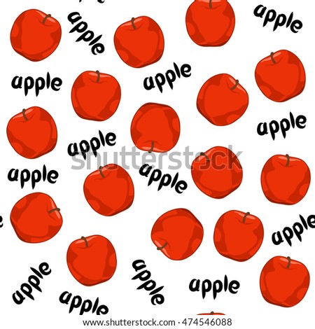 Watercolor seamless pattern with red apples on the white background. Apple background pattern. Apple lettering. Vector illustration. Hand drawn background.