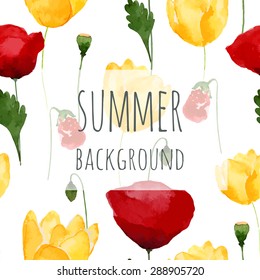 Watercolor seamless pattern with red poppy flowers. Background for your design and decor.