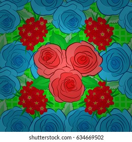 Watercolor seamless pattern with rose and green leaves. Exquisite pattern with rose flowers and leaves in vintage style. Beautiful pattern for decoration and design. Trendy print on a green background