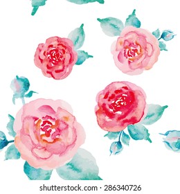 Watercolor seamless pattern with roses. Background for web pages, wedding invitations, save the date cards.