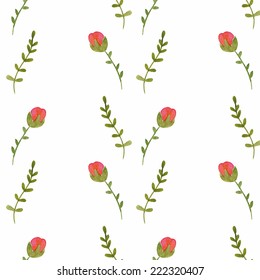 Watercolor seamless pattern with roses. EPS 10. No transparency. No gradients.