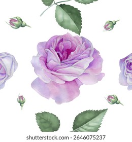 Watercolor seamless pattern. Watercolor roses, hand drawn floral illustration, isolated pink flowers.