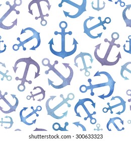watercolor seamless pattern with sea anchors