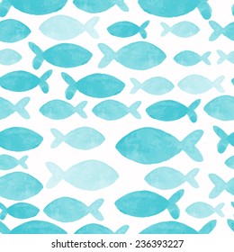 watercolor seamless pattern with sea fish