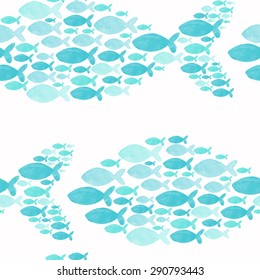 watercolor seamless pattern with sea fish