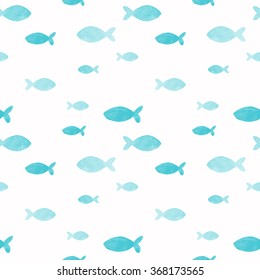 watercolor seamless pattern with sea fish