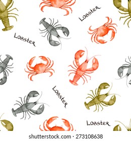 Watercolor seamless pattern with seafood on white background. Vector illustration.