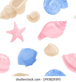 Watercolor seamless pattern seashell clipart, watercolor clipart, summer clipart, sealife scrapbook,