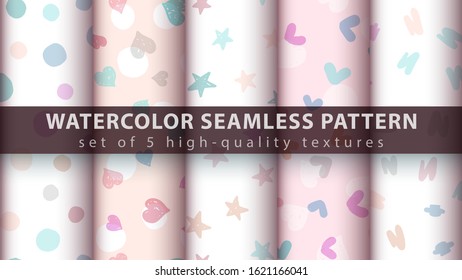 Watercolor seamless pattern set five items