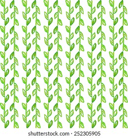 Watercolor seamless pattern. Simple spring hand drawn background. Green leafs and branches. EPS Vector