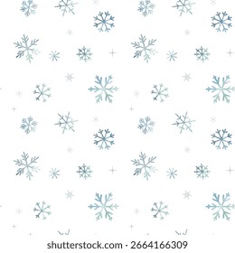 Patrón de acuarela sin fisuras con copos de nieve caen lentamente. Fondos de invierno de Navidad dibujados a mano.