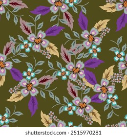Watercolor seamless pattern with spring floral bouquets. Vintage botanical illustration. Elegant decoration for any kind of a design. Fashion print with colorful abstract flowers.