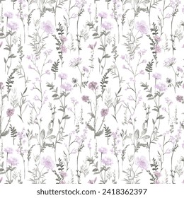 Watercolor seamless pattern with spring flowers, buds and twigs with leaves Vector design 