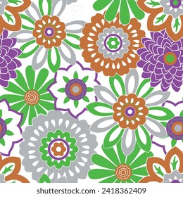 Watercolor seamless pattern with spring flowers, buds and twigs with leaves Vector design 