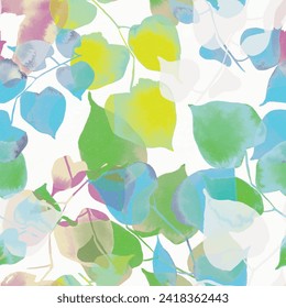 Watercolor seamless pattern with spring flowers, buds and twigs with leaves Vector design 