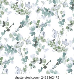 Watercolor seamless pattern with spring flowers, buds and twigs with leaves Vector design 