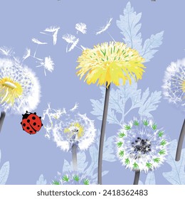 Watercolor seamless pattern with spring flowers, buds and twigs with leaves Vector design 