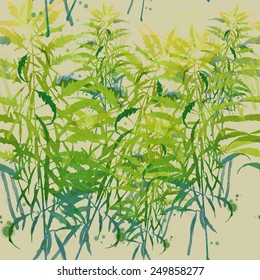 Watercolor seamless pattern of spring leaves