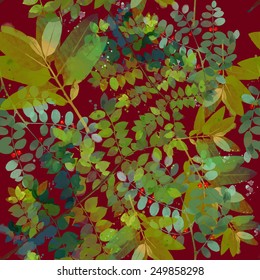Watercolor seamless pattern of spring leaves