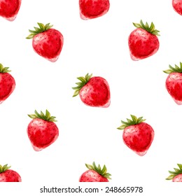 Watercolor seamless pattern with straberries. Hand drawn design. Vector summer fruit illustration.