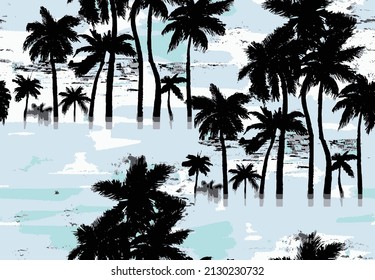 Watercolor seamless pattern. Summer tropical palm trees background. Jungle watercolour print