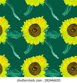 watercolor seamless pattern sunflower vector 