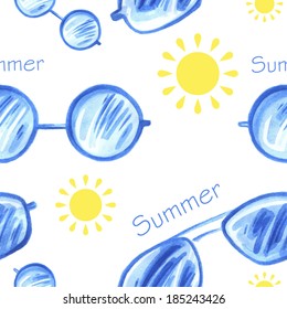 Watercolor seamless pattern with sunglasses. Vector.
