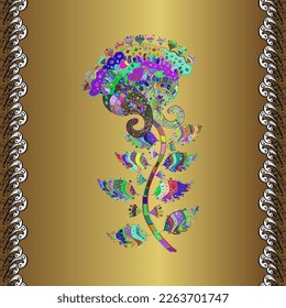 Watercolor seamless pattern for textile. Hand drawn flower seamless pattern (tile). Colorful seamless pattern with cute flowers, paisley, brown, yellow and neutral colors.