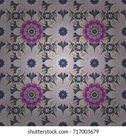 Watercolor seamless pattern for textile. Hand drawn flower seamless pattern (tile). Colorful seamless pattern with cute flowers, paisley, gray, green and blue colors.