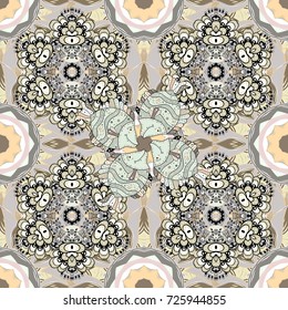 Watercolor seamless pattern for textile. Hand drawn flower seamless pattern (tile). Colorful seamless pattern with cute flowers, paisley, neutral, gray and beige colors.